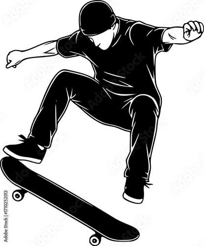 skateboard line art silhouette vector illustration
