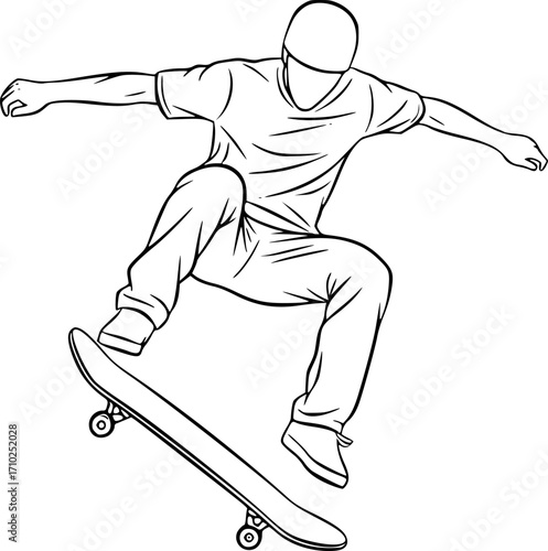 skateboard line art silhouette vector illustration
