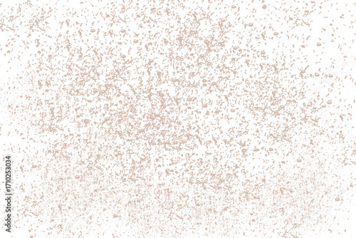 Sparse brown particles are scattered across a white background, creating a pattern reminiscent 