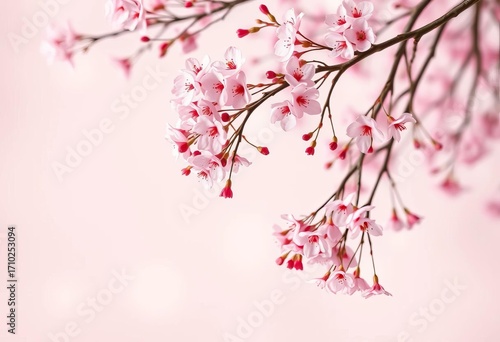 Soft pink cherry blossoms falling on pastel background,  wallpaper,  painting