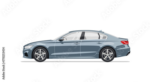 Sleek Gray Sedan Car Illustration - Side View, Modern Design