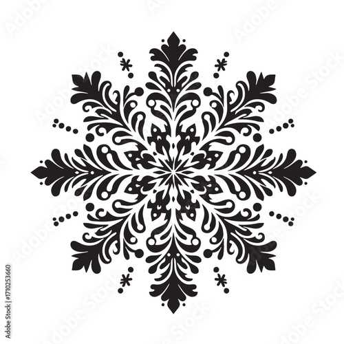 Black Snowflake Silhouette Vector Illustration design, Solid White Background