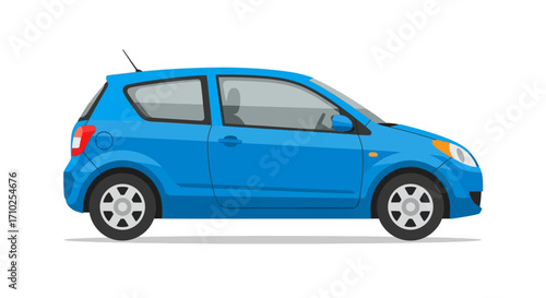 Blue Compact Car Vector Illustration on White Background