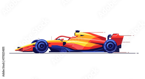 Modern Formula One Race Car Vector Illustration, Side View, Speeding on White Background
