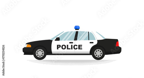 Cartoon Police Car Vector Illustration on White Background