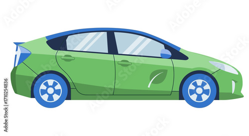 Green Hybrid Car Vector Illustration, Eco-Friendly Vehicle Concept