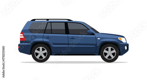 Blue SUV Vector Illustration, Car Side View on White Background