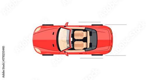Top View Red Convertible Car Vector Illustration on White Background