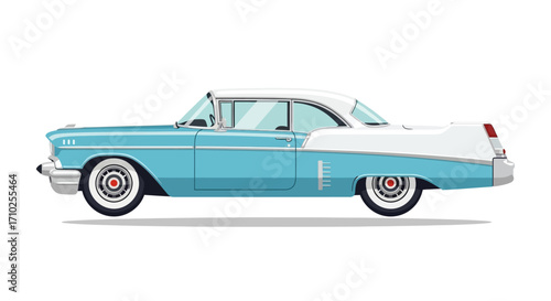 Classic Two-Tone Blue and White American Car Vector Illustration