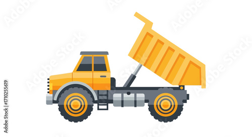 Cartoon Yellow Dump Truck Vector Illustration on White Background