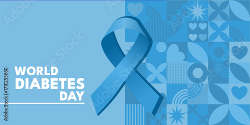 World diabetes day, blue ribbon banner