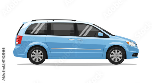 Light Blue Minivan Vector Illustration on White Background