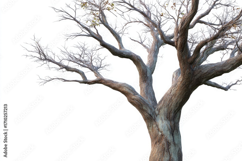 Obraz premium Close-up of Bare Tree Trunk and Branches on White Background