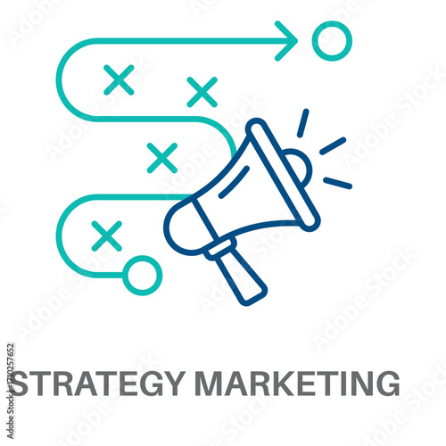Strategy Marketing Outline Color Blue With Green Concept Simple Style Design Vector
