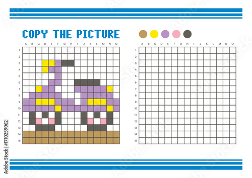 Copy the picture grid drawing worksheet for kids. Pixel art scooter