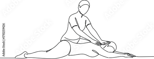 Physiotherapy massage illustration, chiropractic treatment drawing, rehabilitation therapy outline, wellness healthcare art, body pain relief sketch, medical recovery concept vector