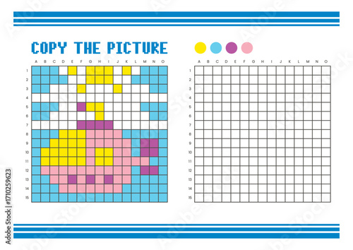 Copy the picture grid drawing worksheet for kids. Pixel art submarine