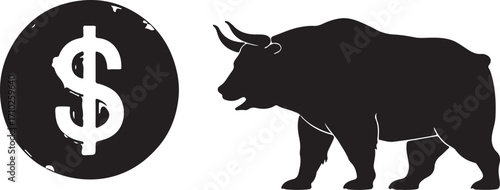 Bear Silhouette Next to Dollar Coin Icon bull market