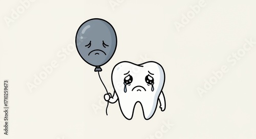 Sad tooth with balloon