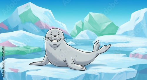 Smiling seal on ice floes