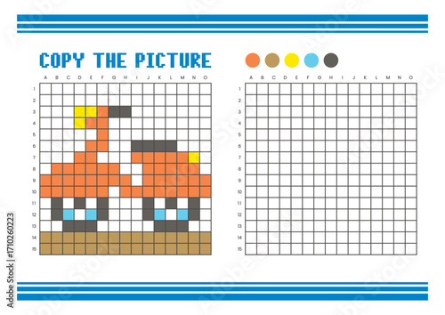 Copy the picture grid drawing worksheet for kids. Pixel art scooter