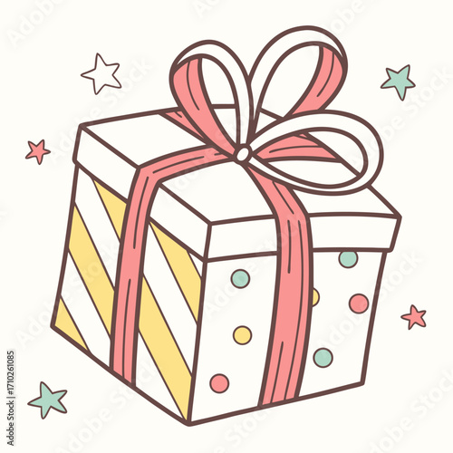 Charming hand drawn gift box with a decorative ribbon