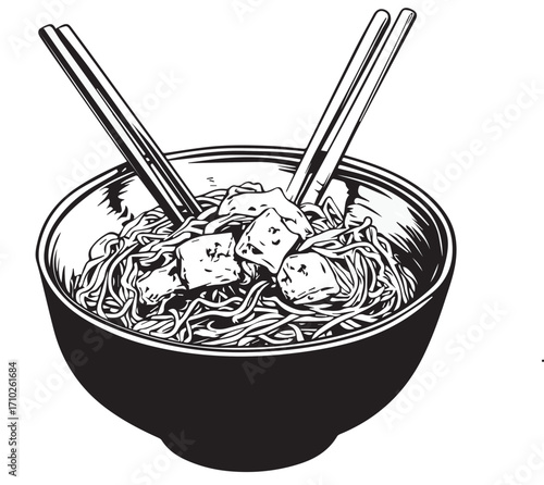 vector illustration of a bowl with chopsticks