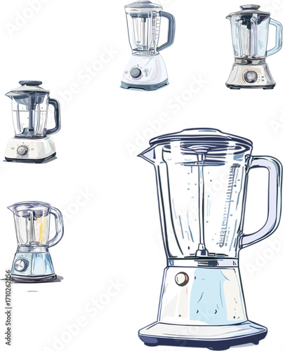 blender set in color style, kitchen appliances isolated on white background