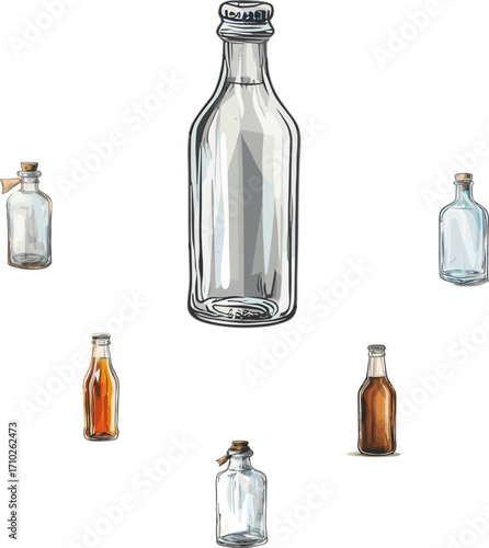 set of bottles no background, Kitchen appliances set
