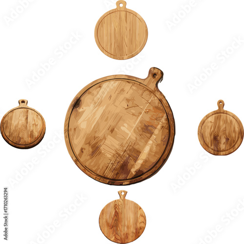 cutting board in color style, kitchen appliances set no background