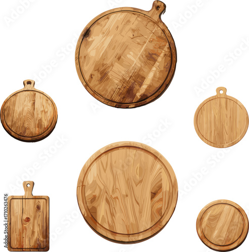 set of cutting board isolated on white, kitchen appliances set in color style and no background