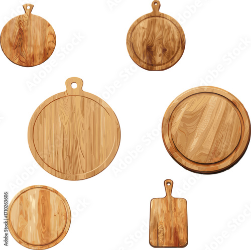 cutting board set in color style, kitchen appliances set in color style and no background