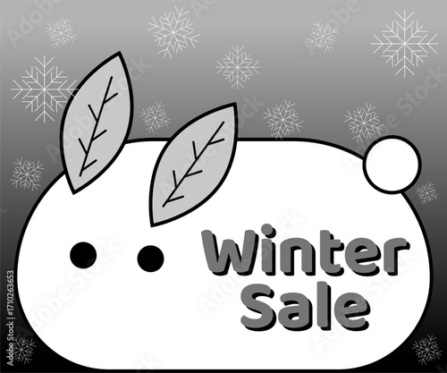 冬のウィンターセール 雪うさぎと雪の結晶 ブラック〜Winter Sale Snow Rabbit and Snowflake Black〜