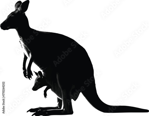 Silhouette of a kangaroo with a joey in its pouch, showcasing the iconic australian marsupial and its young one