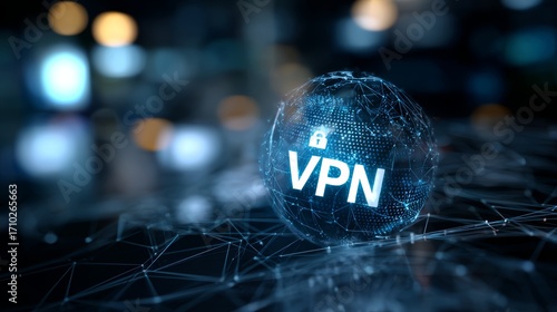 Global vpn network security concept with digital connected world sphere visualization