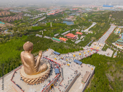 The Chunqiu Park in the Nanshan scenic area of the Jiaodong Peninsula on a sunny summer day, Longkou, Yantai, Shandong, China