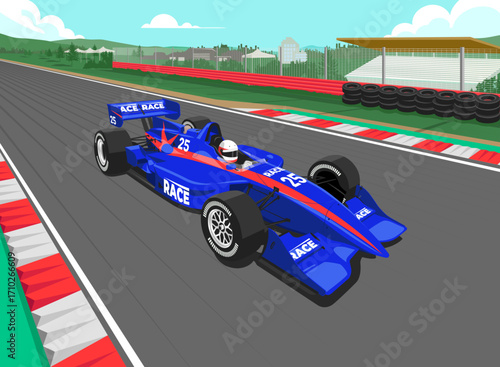 Championship auto racing teams car illustration fast vehicle perspective on track circuit