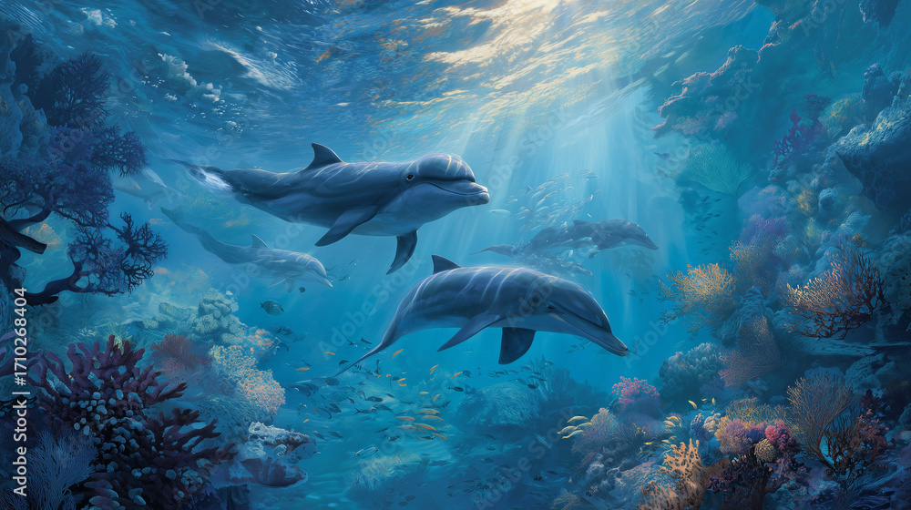 Obraz premium Dolphins and Marine Life Protection Awareness Poster