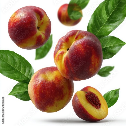 Wallpaper Mural Floating Nectarines and Leaves on White Background Torontodigital.ca