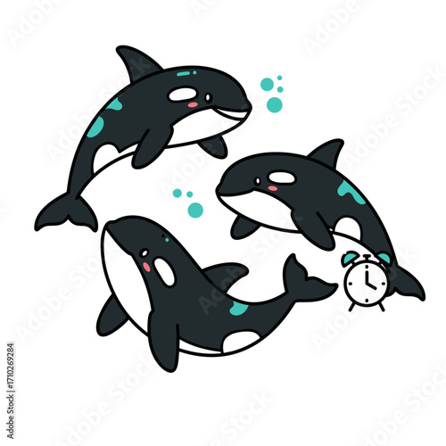 Cartoon orca family group vector