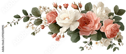 Elegant Floral Swag with Pink and White Roses and Lush Greenery