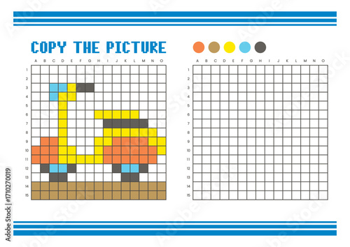 Copy the picture grid drawing worksheet for kids. Pixel art scooter