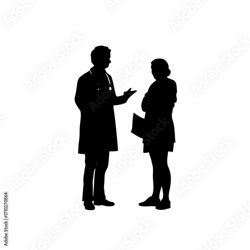 Doctor explaining organ donation benefits to patient silhouette isolated on white background