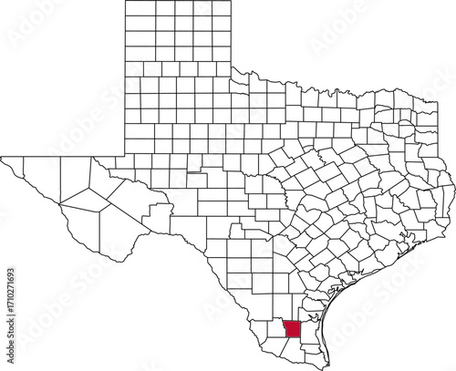 A vector map of Texas highlighting Brooks County. Ideal for geographical studies, regional reports, and data visualization projects.

