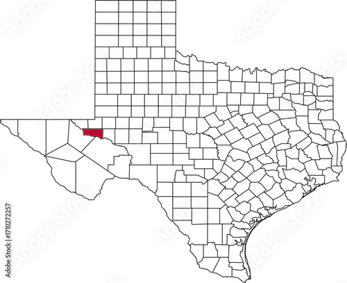 A vector map of Texas highlighting Ward County. Ideal for geographical studies, regional reports, and data visualization projects.

