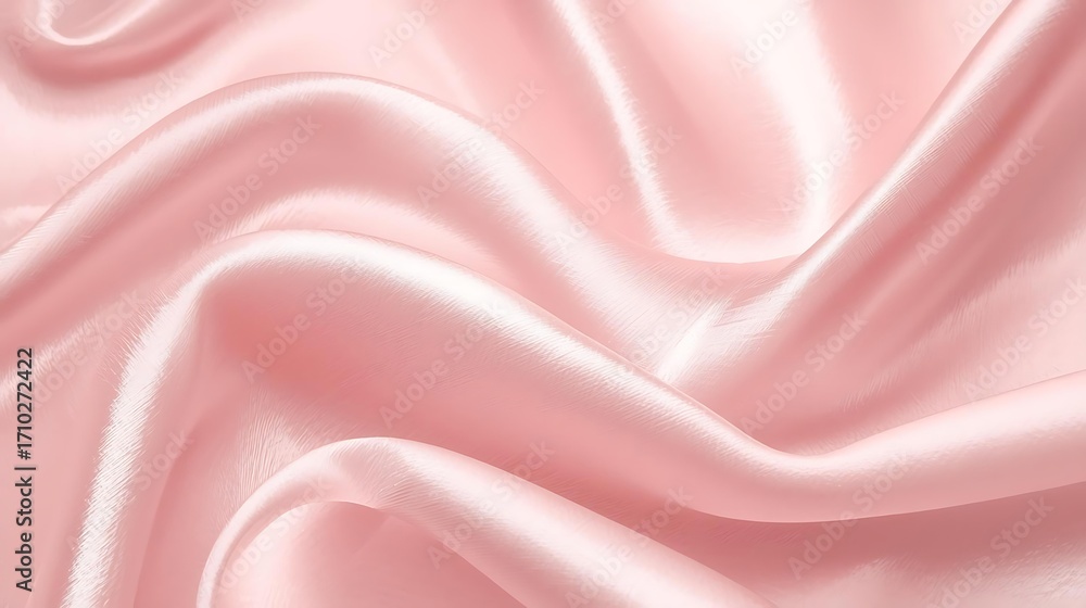 Fototapeta premium A close-up view of flowing pink satin fabric, showcasing its smooth texture and elegant drapes.