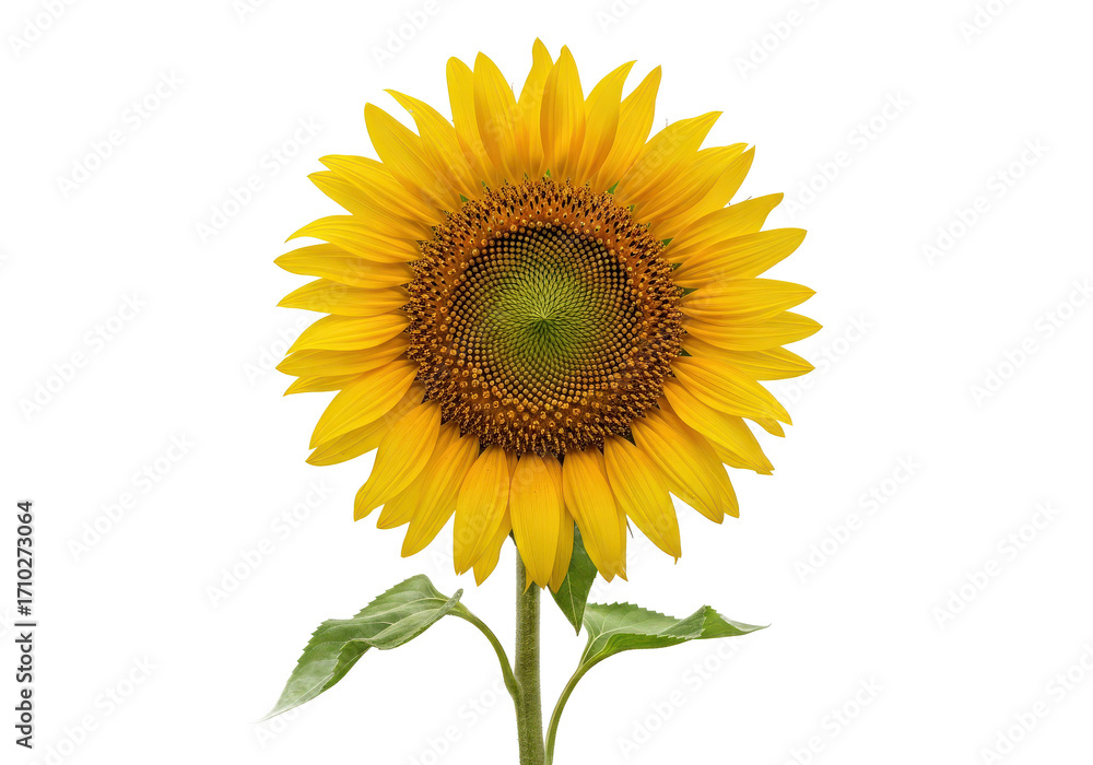 Fototapeta premium Bright sunflower standing tall against a plain background, showcasing its vibrant petals and seeds