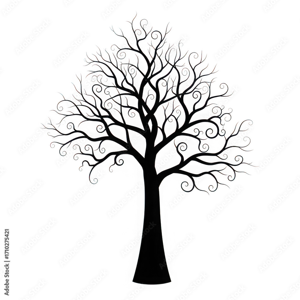 Obraz premium Detailed outline sketch of a lush deciduous tree with a textured trunk isolated on transparent background
