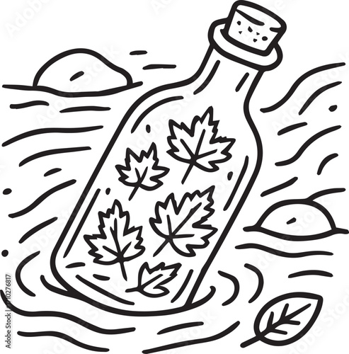 Message in a Bottle: A whimsical illustration depicts a message enclosed within a glass bottle, gracefully floating amidst gentle waves. The bottle itself contains delicately rendered autumn leaves.