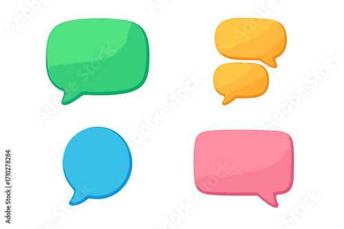 3d speech bubble vector set for chat and messaging apps. Colorful communication icons. Talk balloon symbol collection. Dialogue thought cloud shapes. Modern minimal design.